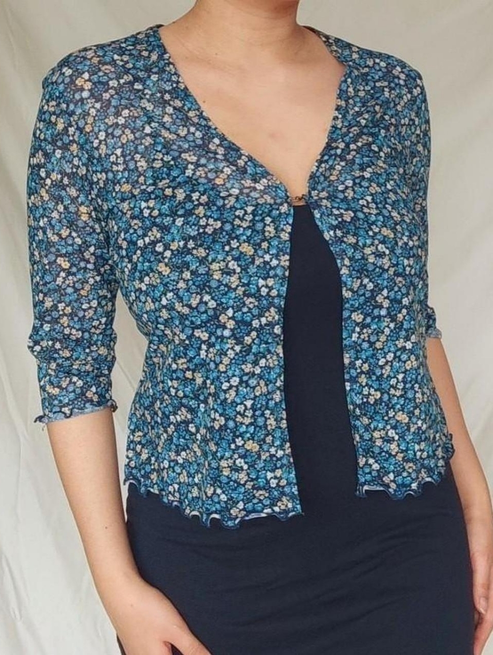 Marie Claire Blue Floral Sheer Cover Up Shrug
